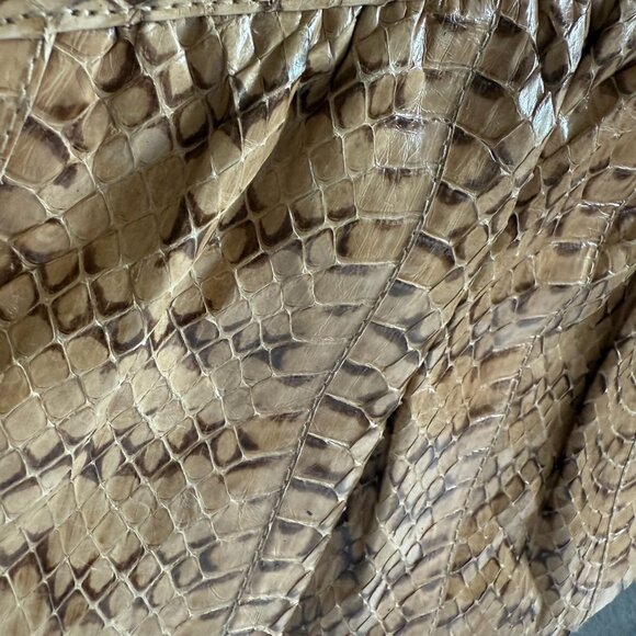 Divina Leather Genuine Snakeskin Print Strap Crossbody Bag Women's Beige Brown - Picture 2 of 7